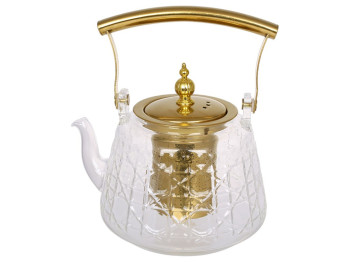 Чайник заварочный с металлическим фильтром, боросиликатное стекло, 1,2л, цвет золотой