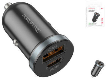 Автомобільний Зарядний Пристрій Borofone BZ22 1USB/1USB-C QC/PD30W Колір Чорний