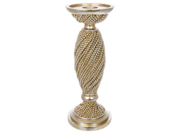 Подсвечник для тонкой и толстой свечи Pearl, полирезина, 10×26,5см, цвет шампань