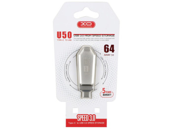 USB флеш-накопитель XO U50 USB3.0+Type C 64GB, Стальной