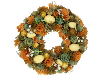 Декоративный пасхальный венок, 33см, цвет - оранжевый желто-оранжевый