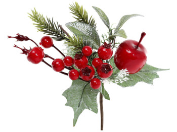 Гілка з червоних ягід, листя та хвої, 21см