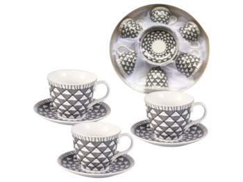 Сервиз чайный S&T Роберта 12 предметов, чашки 240 мл, блюдца 14 см, чёрно-белый геометрический узор