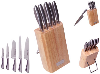 Набор ножей на деревянной подставке Kamille нержавеющая сталь, с полыми ручками (цена за набор 6 пр)