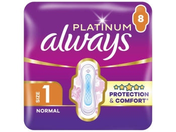Прокладки гигиенические Always Platinum Normal, с крылышками, 3 капли, размер 1, 8шт