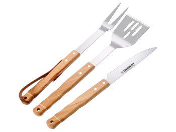 Набор BBQ Benson из нержавеющей стали, деревянные ручки, длина 38 см.