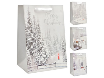 Пакет подарочный бумажный Новогодний 26х10х32см