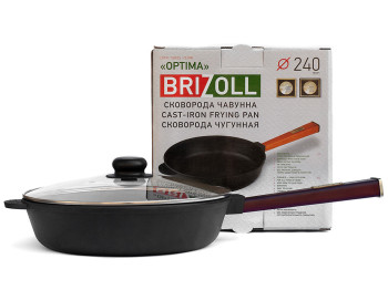 Сковорода чугунная Brizoll "Optima-Bordo" ст. крышка, съемная ручка D24см, 46,4х25х11,5см О2460-Р2-С