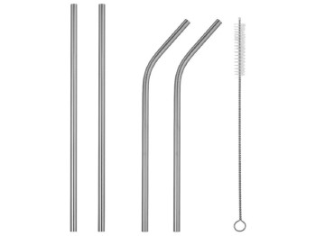 Трубочки для напитков металлические и щетка-ёршик, 21,5см (цена за набор 5 предметов)