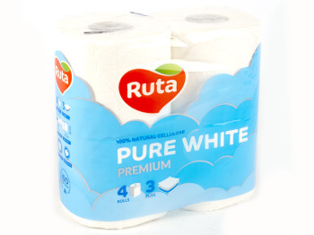 Папір туалетний "Ruta" Pure White білий тришар. (ціна за уп. 4 рулони)