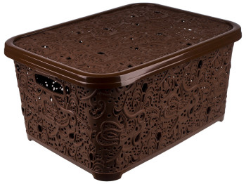 Корзина с крышкой Ажур (цвет - коричневый) 28л Efe plastics