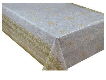 Клеёнка ПВХ 3d, 1.40×20 м, с рисунком, тканевая основа, цвет серебристый с золотым орнаментом