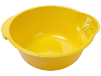 Миска кухонна Консенсус, з ситом для зливу, пластик, 1,5л, 27×24×14см, колір жовтий