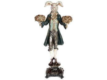 Декоративная статуэтка-подсвечник Белый кролик, 40,5см, цвет – зеленый