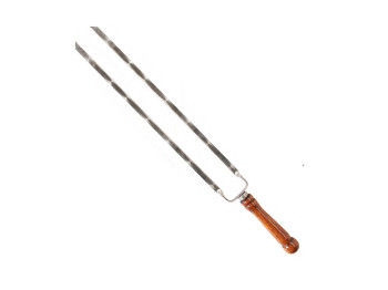 Шампур с деревянной ручкой плоский двойной SS, 650×12×3мм