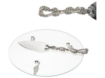 Блюдо-тортовница с лопаткой и декором Виноград, 30х30х4,5см