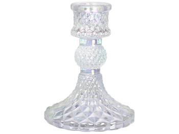 Свічник скляний прозорий Crystal для тонкої свічки, D9,5х10см, колір - перламутр