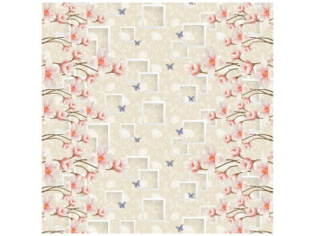 Клеенка GlossyN, 3 слоя, на тканевой основе, глянцевая, 1,37×20м, дизайн магнолия (цена за рулон)