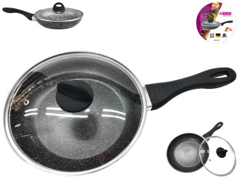 Сковорода з кришкою Benson, алюміній, мармурове антипригарне покриття, 26см (індукція)