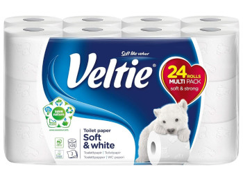 Бумага туалетная Veltie Soft & White, 24 рулона, 3 слоя, экологичная, 43,2х21,6х29,1см, цвет белый