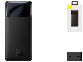 Універсальна Мобільна Батарея Baseus Bipow 15W 30000 mAh Cable USB to Micro 25cm Колір Чорний, 01