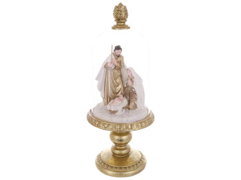 Різдвяний вертеп під скляним ковпаком, 35см, колір золото з білим