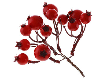 Декоративні перламутрові ягоди глоду в пучку, 15см, колір – червоний