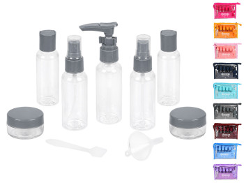 Дорожній набір для косметики Travel у косметичці, 9 предметів, мікс кольорів (ціна за 1 набір)