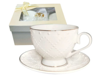 Чашка подарочная S&T Аделина, 250 мл, с блюдцем 14 см, цвет белый