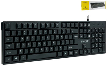 Клавиатура TWolf T15, проводная, мембранная, 104 клавиши, USB, 445×145×20мм, цвет черный