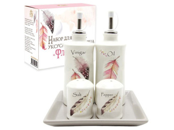 Набір для спецій на підставці Флай для олії, оцту, солі, перцю (ціна за набір 5 предметів)