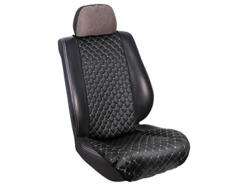 Накидка на сиденье экокожа, белая строчка, перед (цена за набор 2шт)