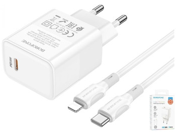Сетевое Зарядное Устройство Borofone BA77A Insightful PD/QC 30W Type-C to Lightning Белый