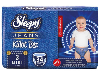 Підгузки - трусики Sleepy Jeans Midi, розмір 3 (4 - 9кг) 34шт