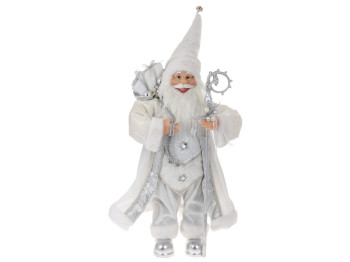 Новогодняя фигура Санта с подарками, цвет - белый с серебром, 60см