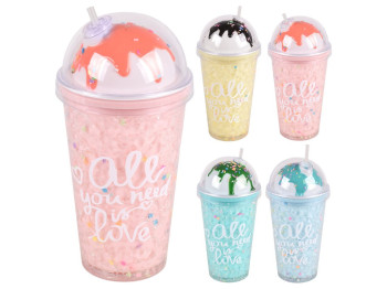 Склянка Topping, кришка-купол, трубочка, пластик, 450мл, 9,5×22см, колір прозорий