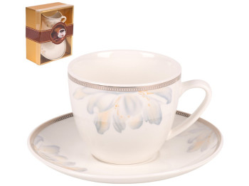 Чашка с блюдцем Floral, керамика, 230мл, цвет белый с цветочным узором