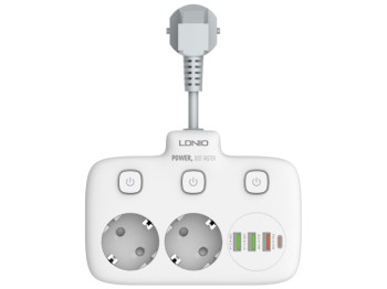 Мережевий подовжувач LDNIO SE2435 2 EU ports /1 PD/1 QC/2 auto ID Колір Білий