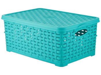 Корзина Basket Rotang, с крышкой, пластик, 7л, 28×19×12,5см, цвет бирюзовый