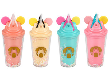 Стакан Ice cream пластиковый с крышкой и трубочкой, 4 цвета, 350 мл (цена за 1шт)