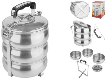 Контейнер пищевой, нержавеющая сталь D16см 18х16х24,2см 1л (цена за набор 3шт)