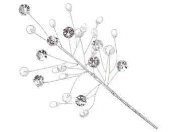 Декоративна гілка з прозорими кристалами, 23,5см, колір – срібло