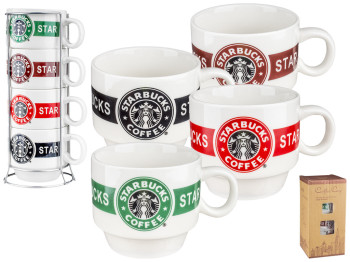 Чашки на подставке "Starbucks" 130мл (цена за набор 5 предметов)