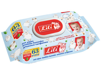 Влажные салфетки детские Lili с экстрактом алоэ вера 63шт с клапаном