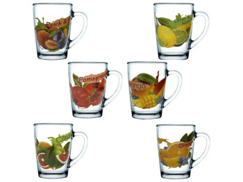 Чашка стеклянная с декором фрукты, 300мл, 8×11,2см, прозрачная