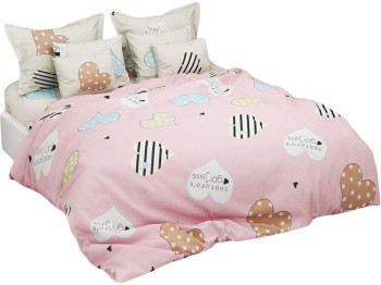 Комплект постельного белья 100% хлопок двухспальный Сердечки микс 2-х цветное 2 наволочки 50х70см 