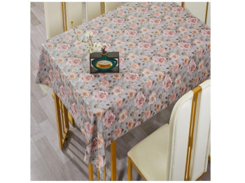 Клеенка Oda, кожаная фактура, на тканевой основе, ПВХ, 1,37×20м, цвет серый с розами (цена за рулон)