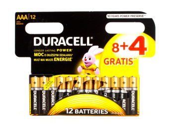 Батарейка алкалиновая Duracell, 1.5V, AAA, LR03 (цена за блистер 12шт)