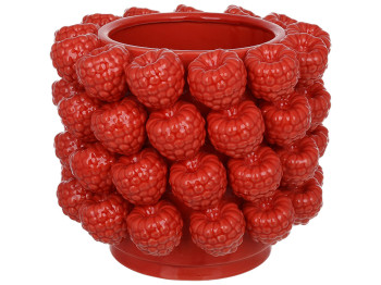 Ваза порцелянова Raspberry, з об’ємним декором у вигляді малини, червона, 23 × 23 × 20 см