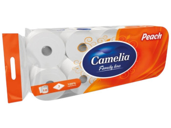 Папір туалетний Camelia Персик, 3 шари, 10 рулонів, 125 листів, 100% целюлоза, колір білий